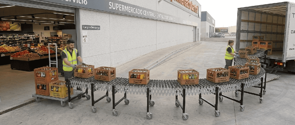 Transportadores de gravedad flexibles con ruedas para supermercados