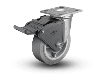 Rodaja de hule termoplástico. Capacidad de carga de hasta 306 kg. Balero de rodillos. Freno opcional.