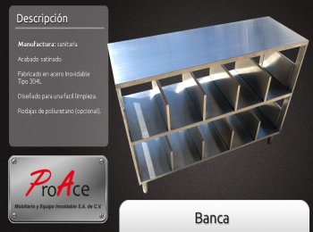 BANCA EN ACERO INOXIDABLE TIPO 304L MANUFACTURA SANITARIA ,RODAJAS DE POLIURETANO OPCIONAL 