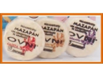 Postre tipo mazapan enriquecido con concentrado proteico de amaranto. Presentación paquete de 10 piezas. Sabores cajeta, nuez, cacahuate, vainilla y amaranto.