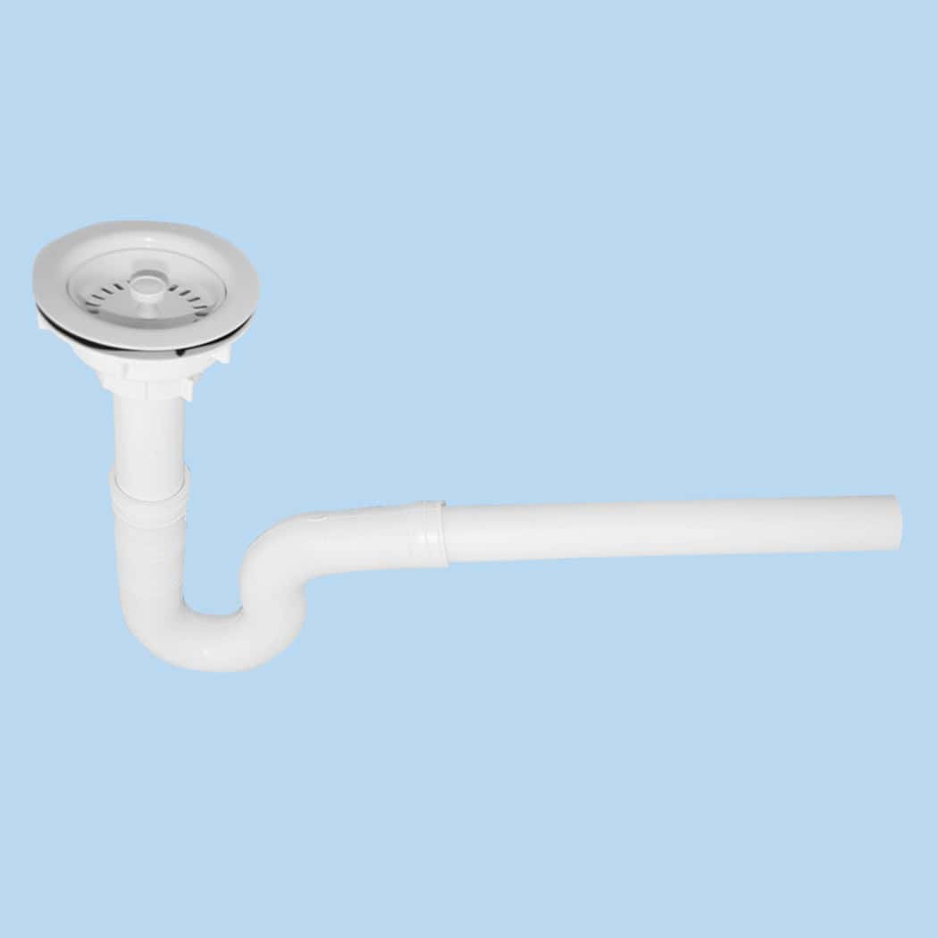 Cespol Fregadero con contracanasta de PVC blanca.