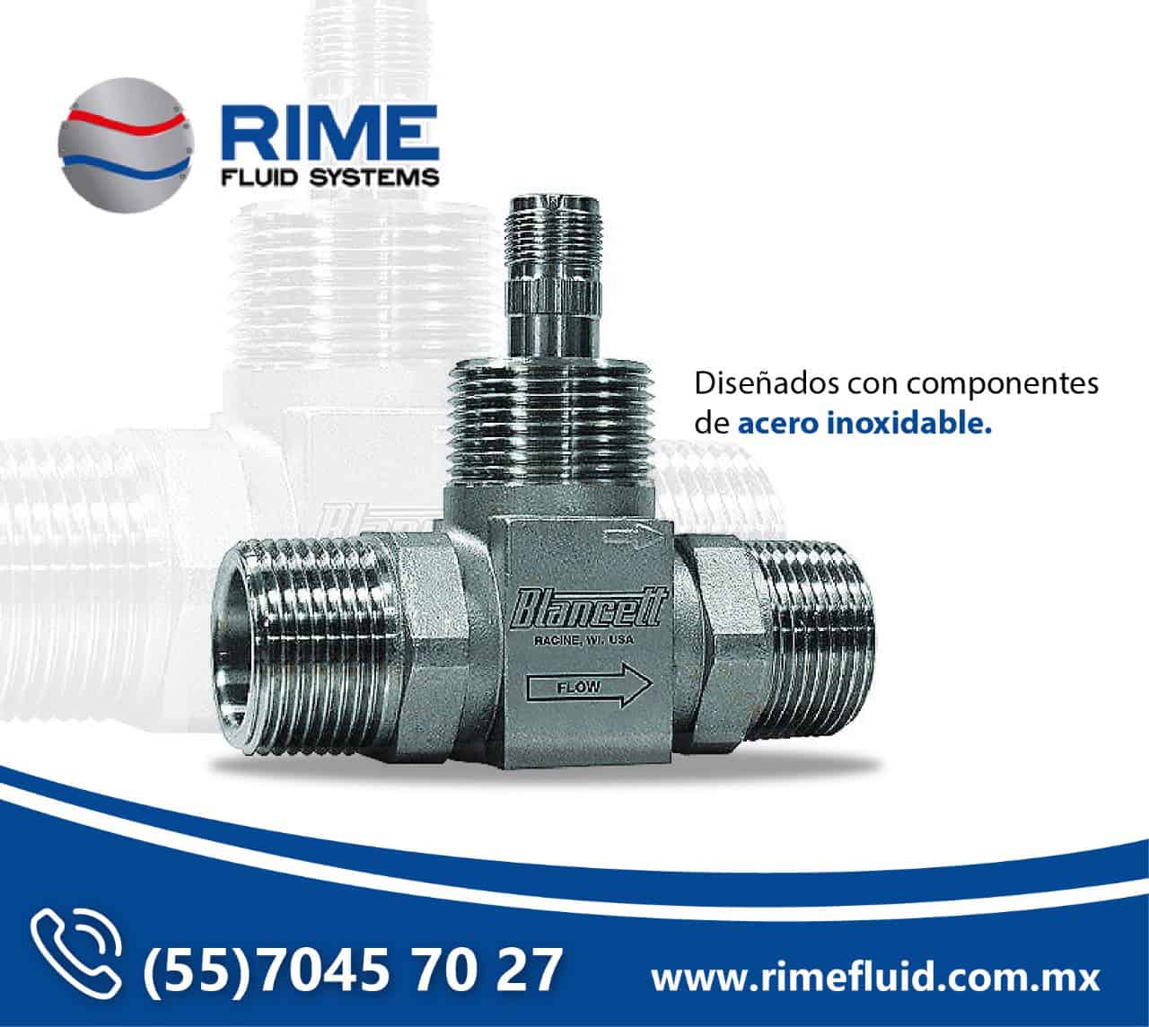 Medidor tipo turbina en acero inoxidable Blancett.