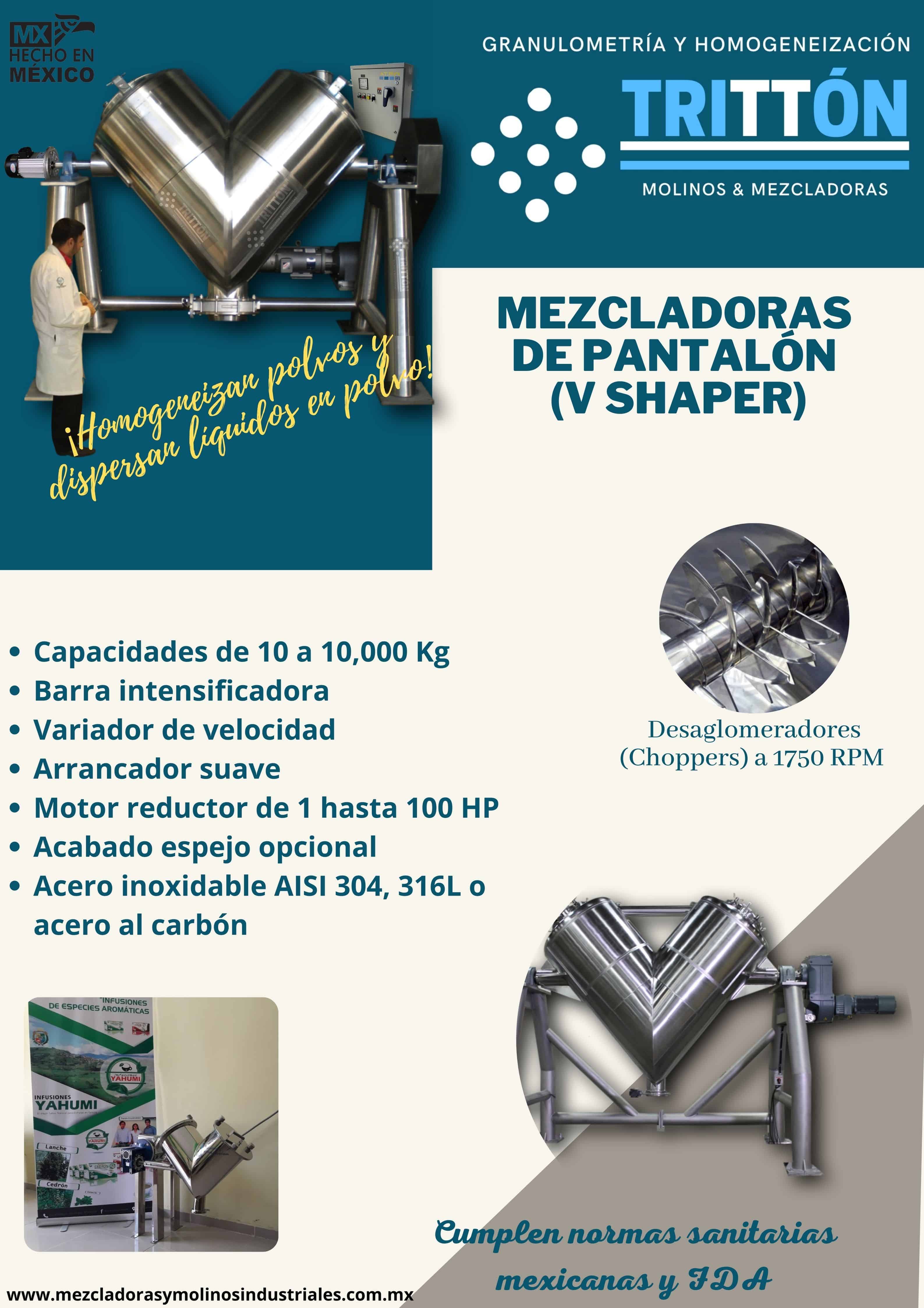 Mezcladoras (de cintas, de brazos, doble aspa, de listones, de paletas, romboidales, de propelas, verticales) - Mezcladoras y Molinos Industriales