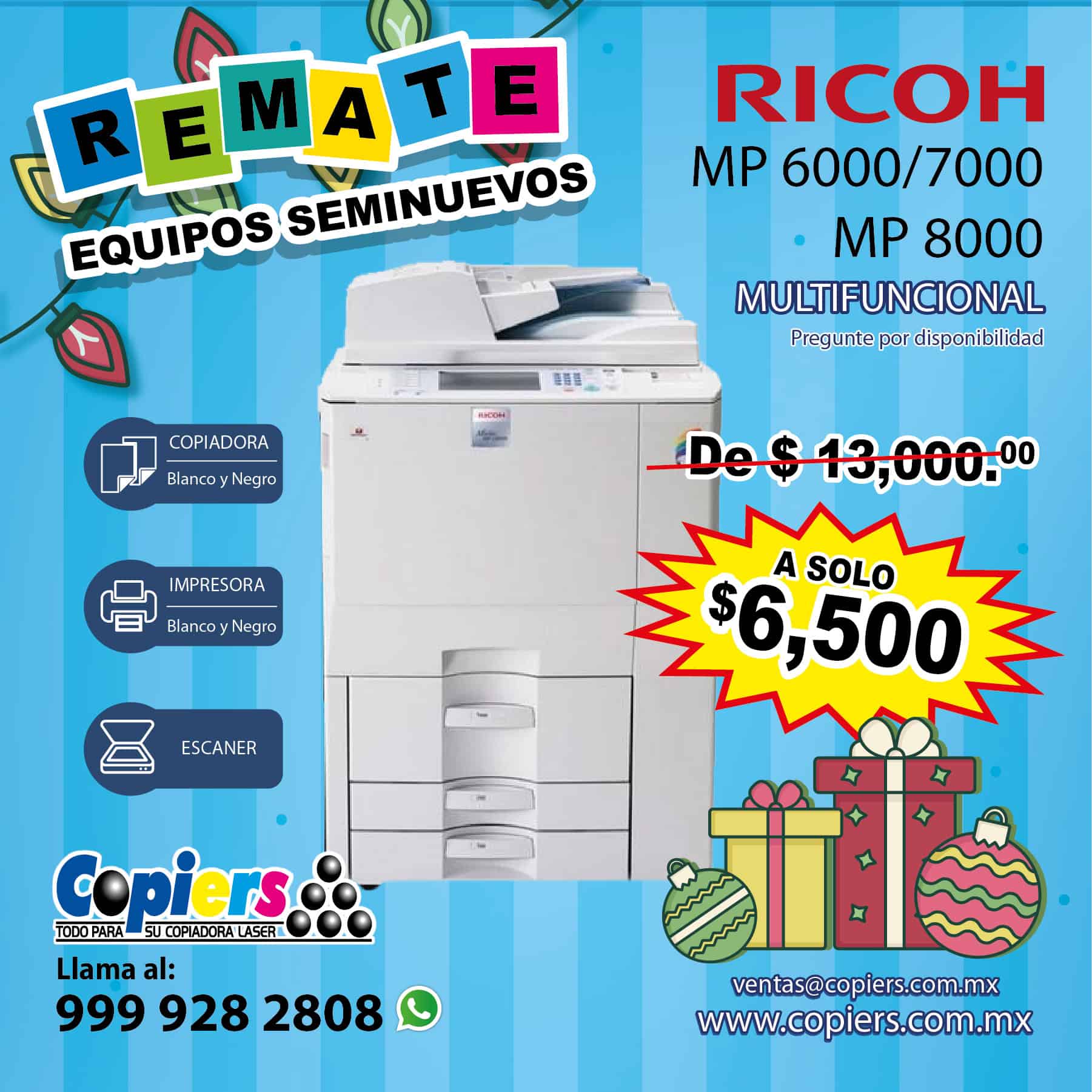Copiadoras de alto volumen Ricoh MP6000/7000/8000 blanco y negro