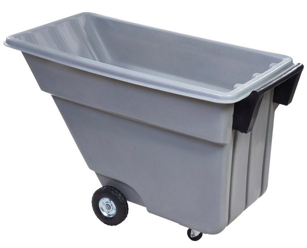 Bote o contenedor inclinable, bolteador, canoa, para basura, desperdicio industrial, producto terminado, de polietileno con protección U.V. (ultra violeta) sin tapa, 2 Ruedas giratorias de hule 4