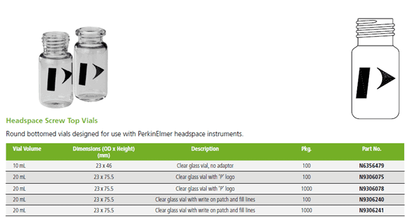 Viales para Headspace Perkin Elmer
