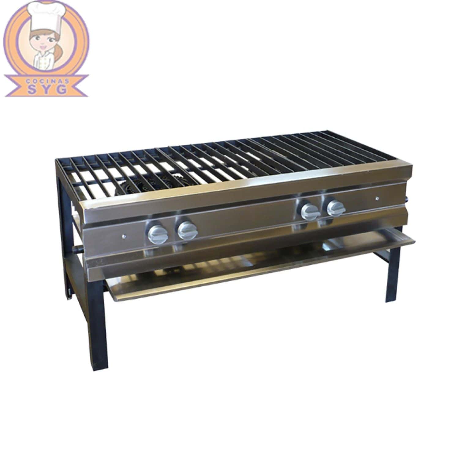 Estufón doble en acero inoxidable y acero negro.