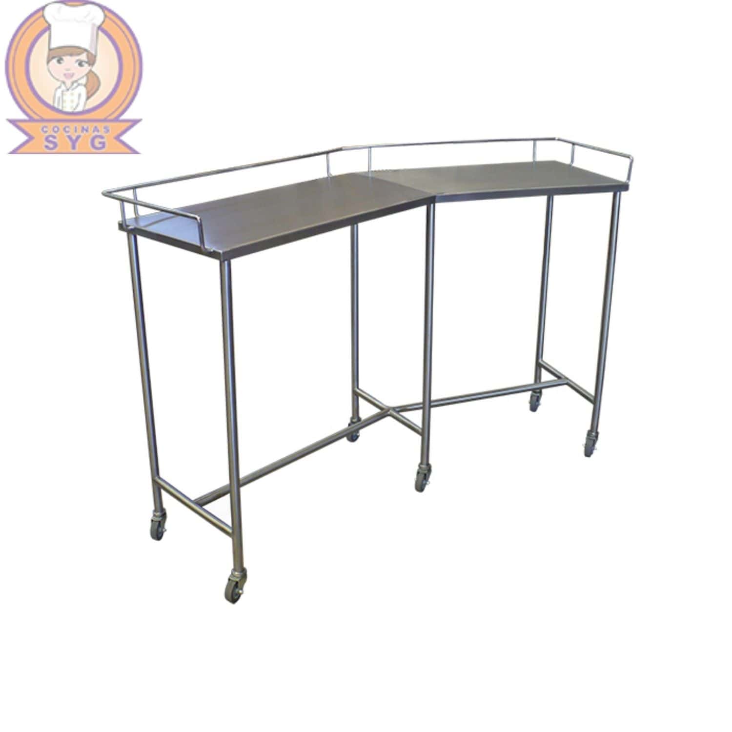 Mesa de riñón en acero inoxidable.