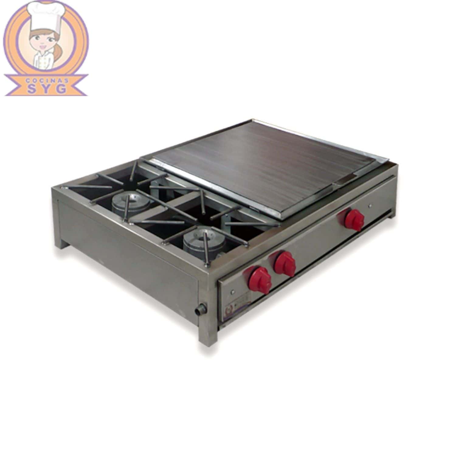 Parrilla estructural de 2 quemadores con plancha