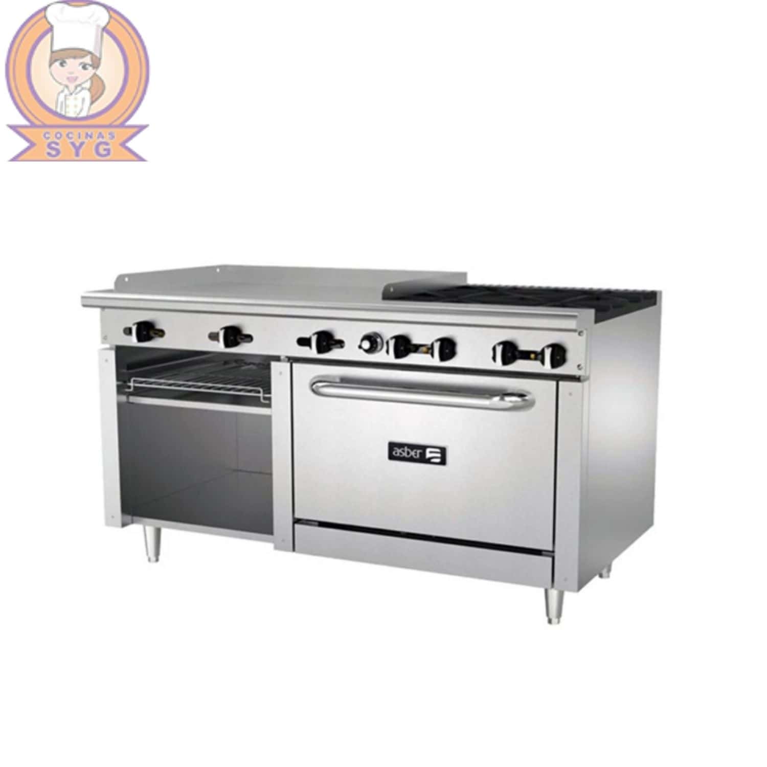 Planchas y parrilla con horno a gas AEMR-G36-B4-60-H