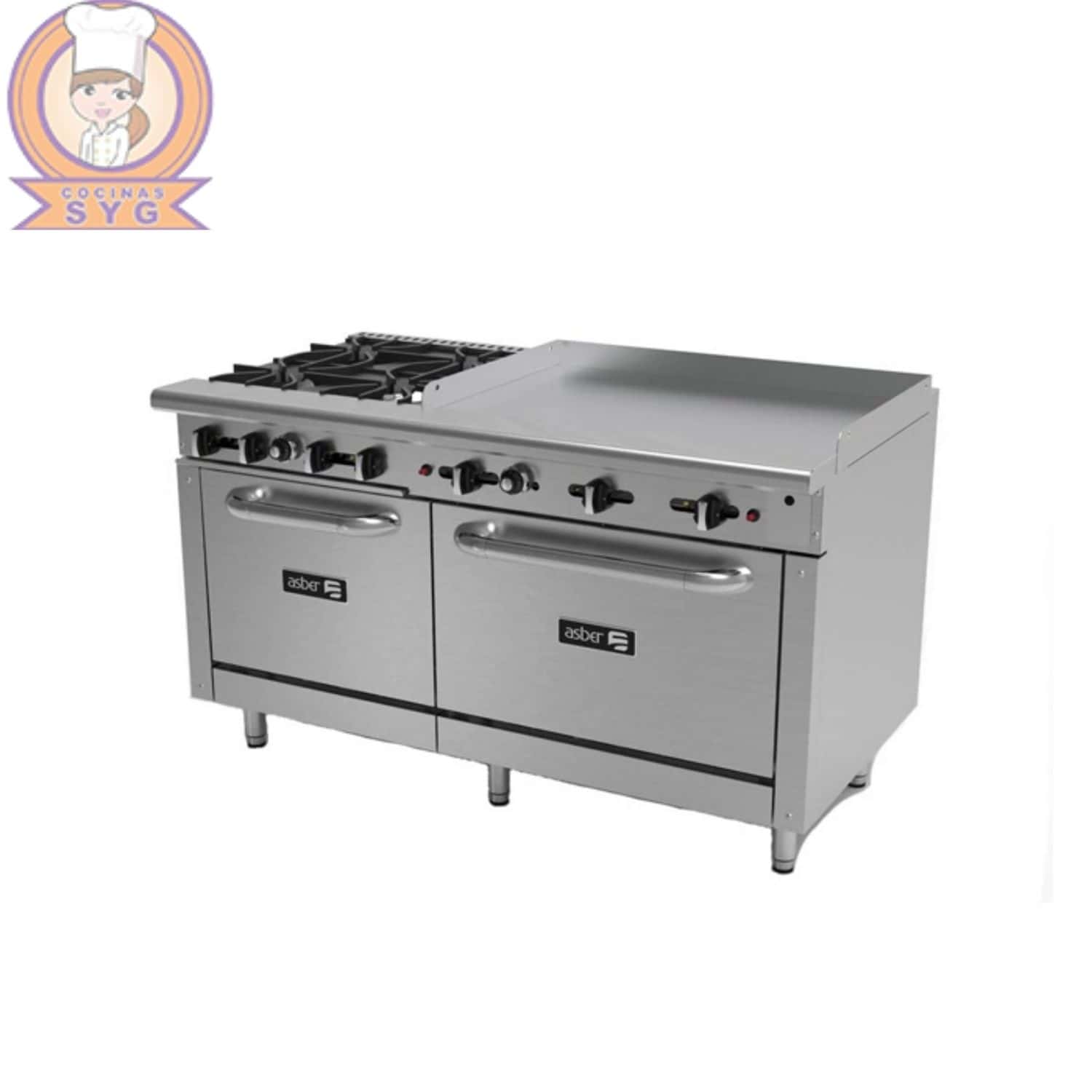 Planchas y parrilla con hornos a gas AEMR-2-G36-B4-60-H