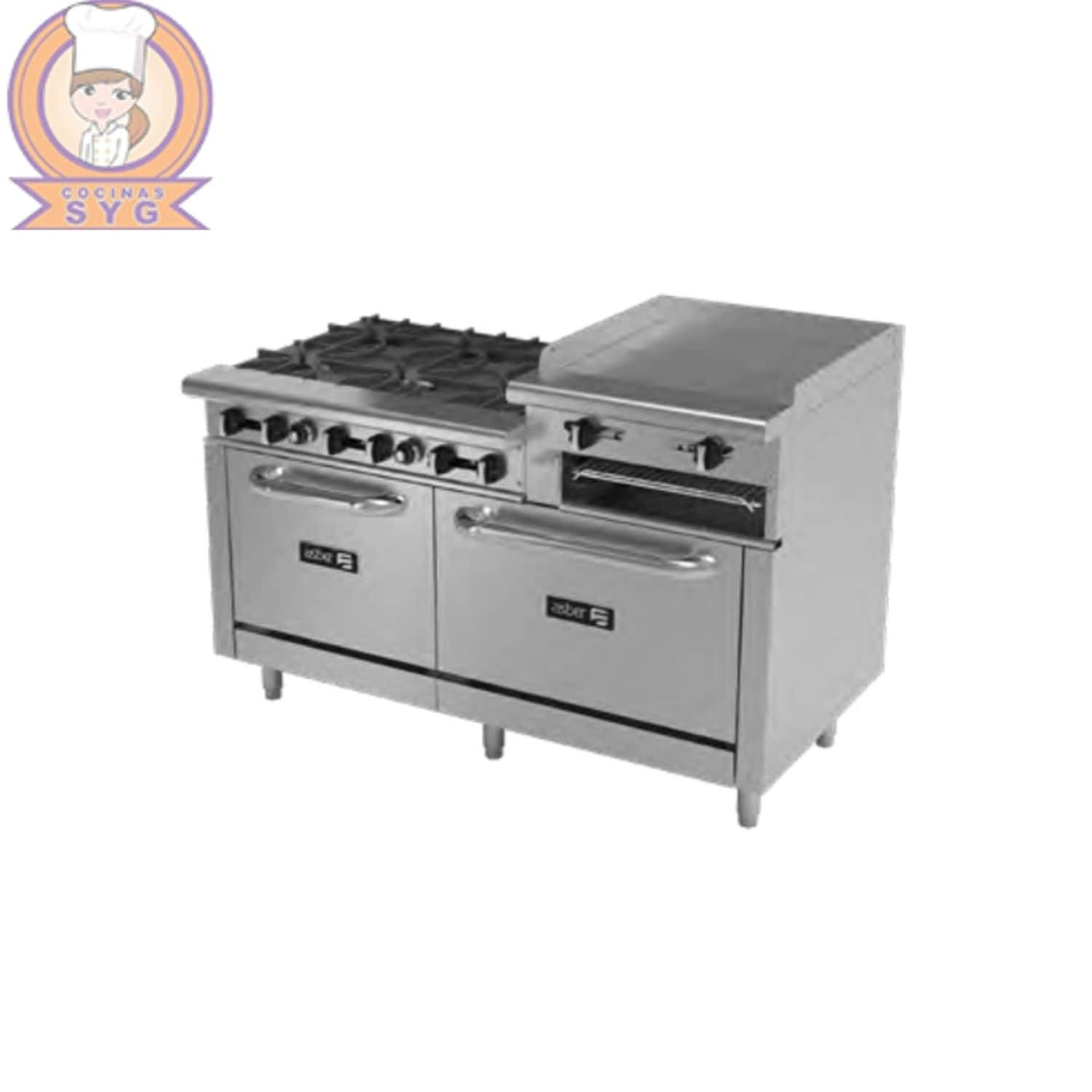 Planchas y parrilla con hornos a gas AEMR-2-RG24-B6-60-H