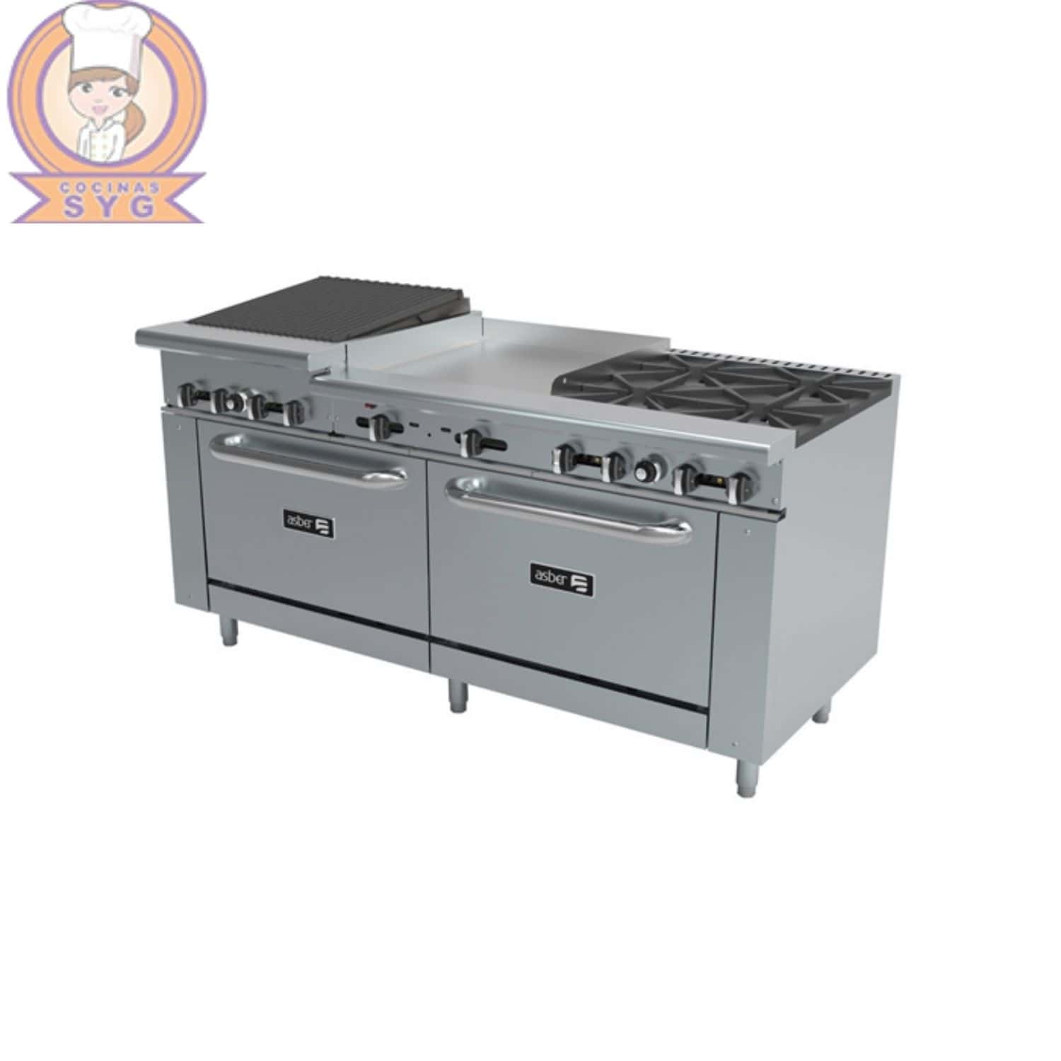 Planchas, Asador y parrilla con hornos a gas AEMR-2-G24-RB24-B4-72