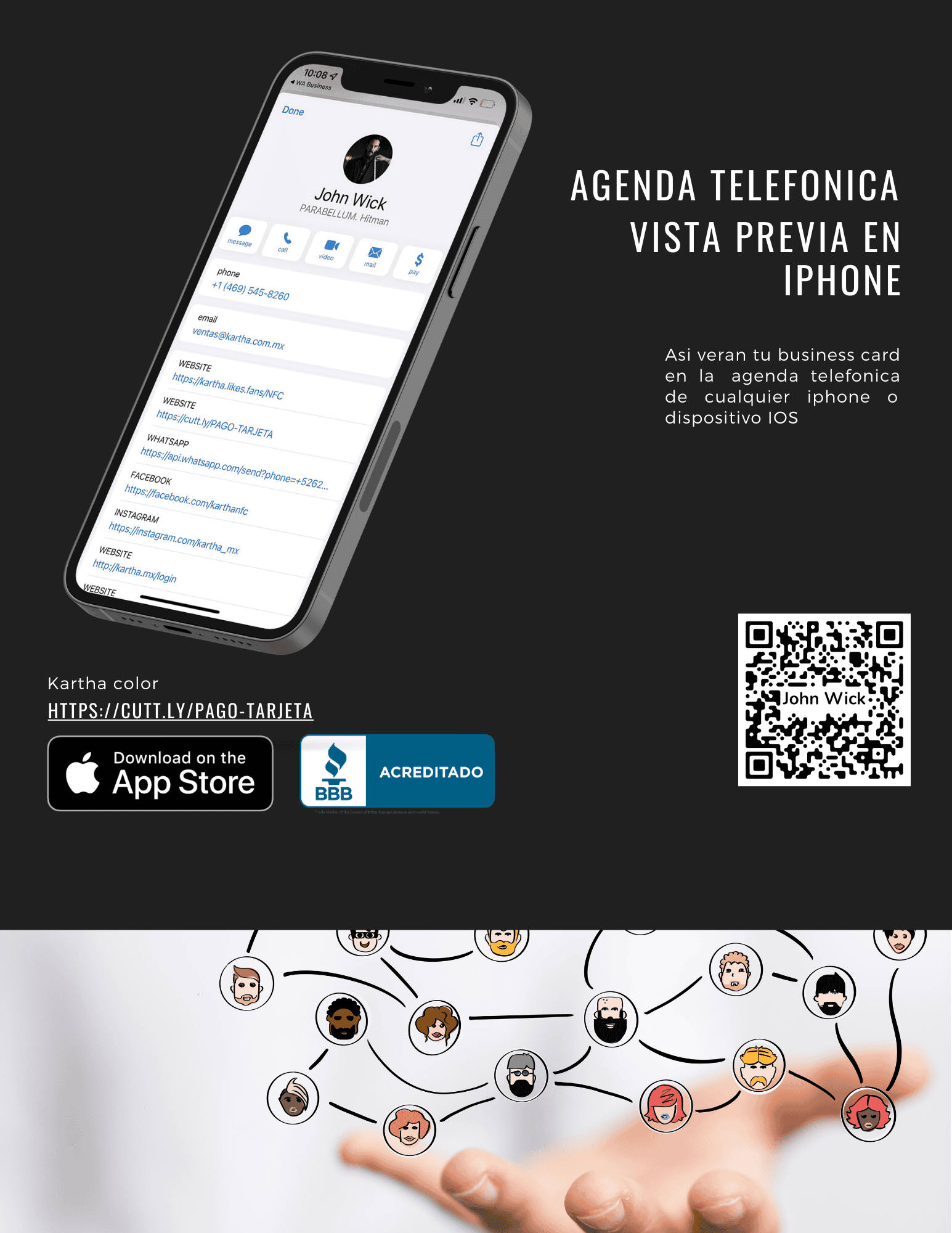 Tarjeta digital vista en agenda telefónica 