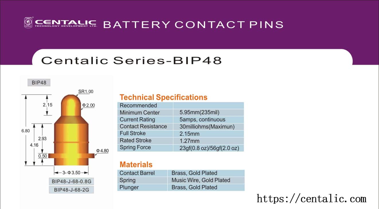 Battery Contact Probe Test Pogo Pin BIP48 Series Loaded with Round Head / Sonda de contacto de la batería Pogo Pin cargado con cabeza redonda de la serie BIP48