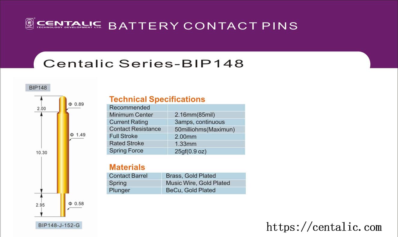 Sonda de contacto de la batería Pogo Pin Serie BIP148 para la aplicación de conectores
