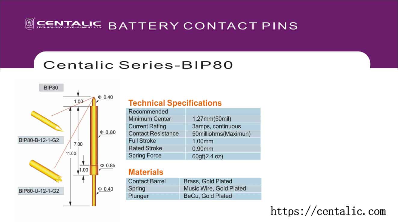 Sonda de prueba de los contactos de la batería Serie BIP80 para aplicaciones de conectores