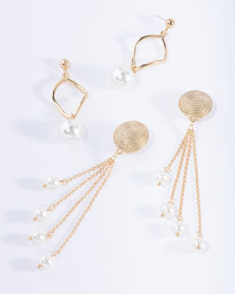 Aretes largos con perlas