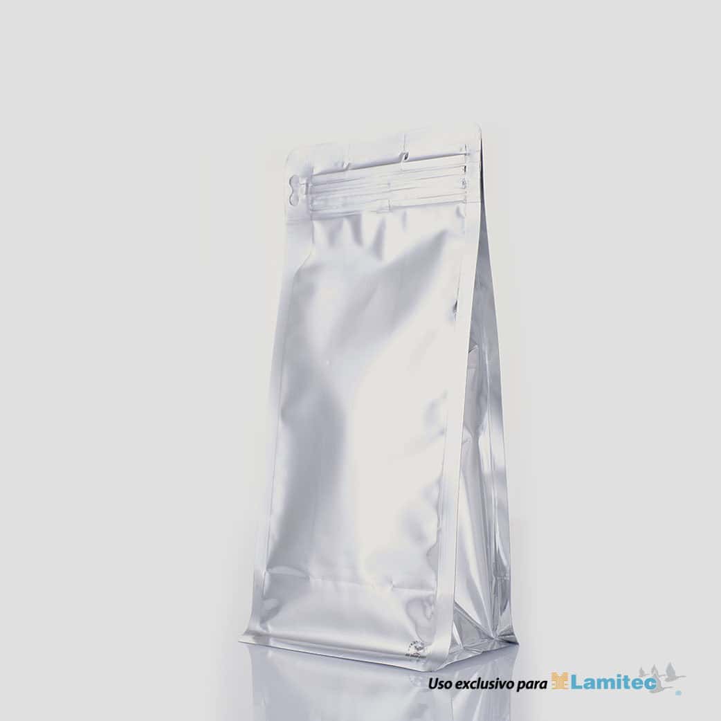 Fondo plano zipper frontal con abre fácil, metálica plata.  