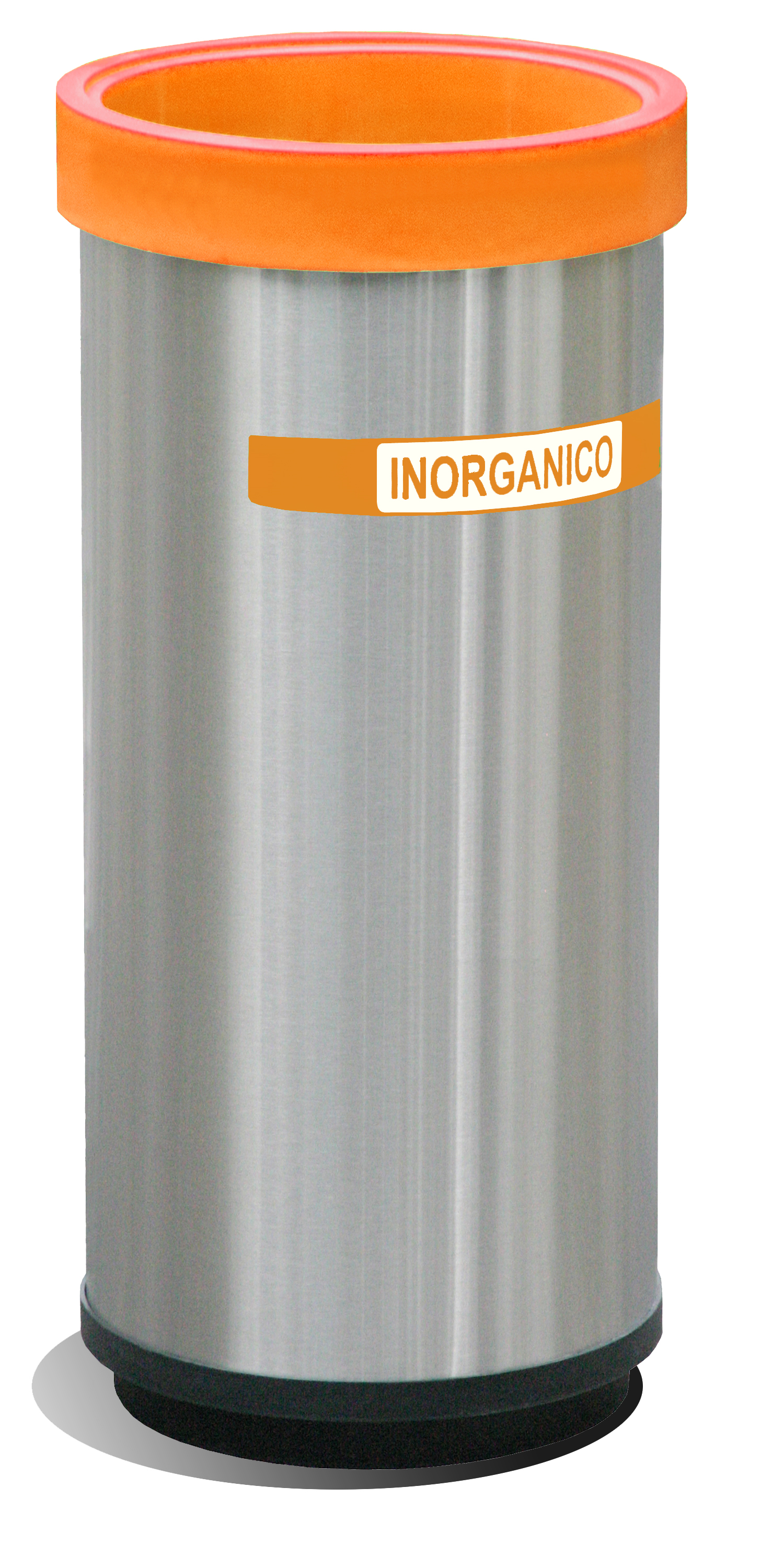 Bote de acero inoxidable con tapa color naranja y balancín.