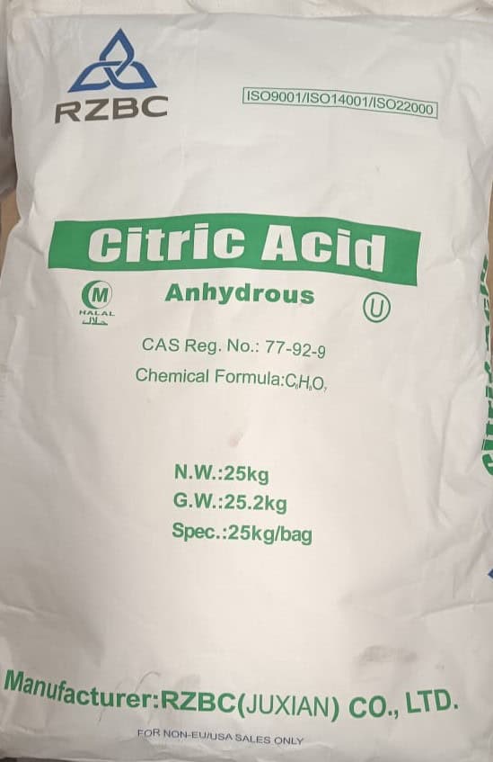 Ácido cítrico anhidro en polvo (Ácido 2-hidroxi-1,2,3-propanotricarboxílico) 25 kg