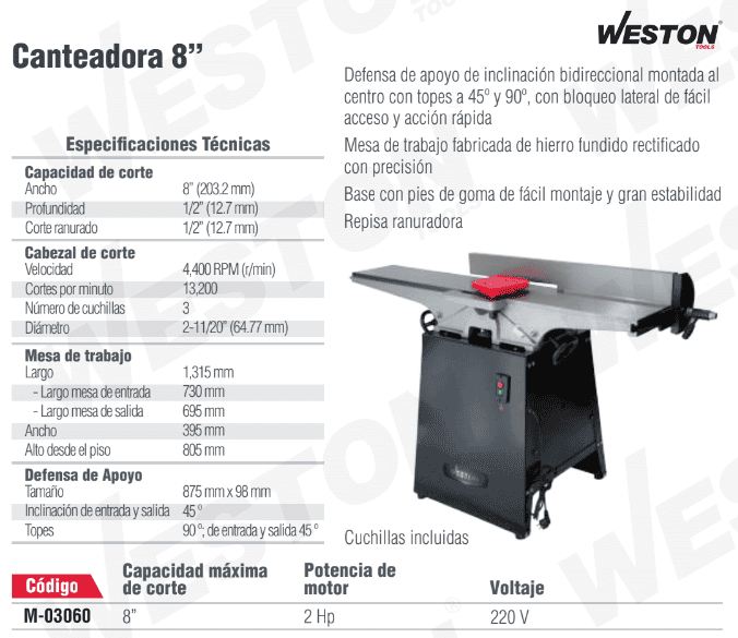 Canteadora M-03060 Weston 8'' 2HP 220V