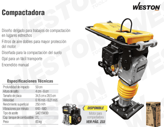 Compactadora bailarina con ruedas CW-010 Weston 4Hp