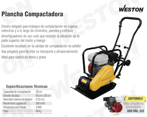 Plancha compactadora CW-025 Weston 5.5 Hp
