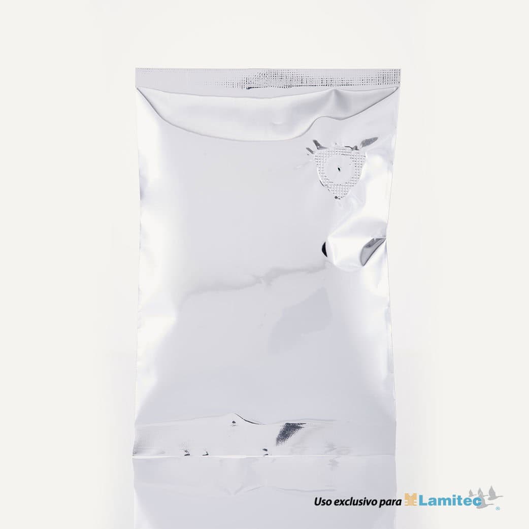 Almohada metálica plata con válvula. 