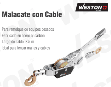 MALACATE MANUAL 1 TON CON CABLE 3.5M WESTON PLUS M-01970