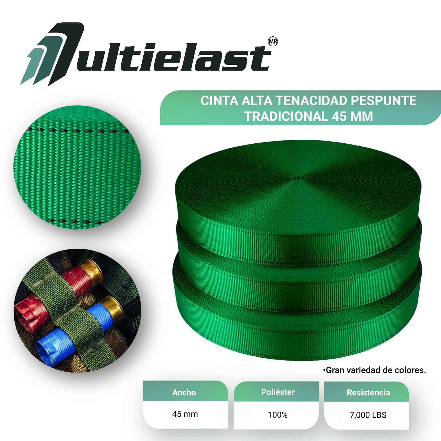 Cintas de alta tenacidad pespunte tradicional 45 mm