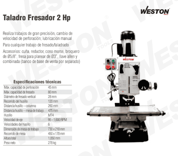 Taladro fresador 2 Hp M-00560 Weston