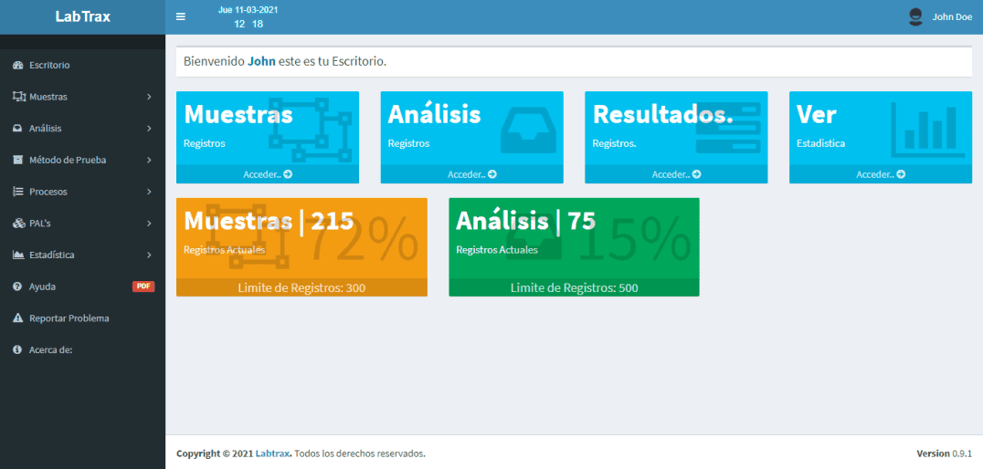 Pantalla Interfase LabTrax