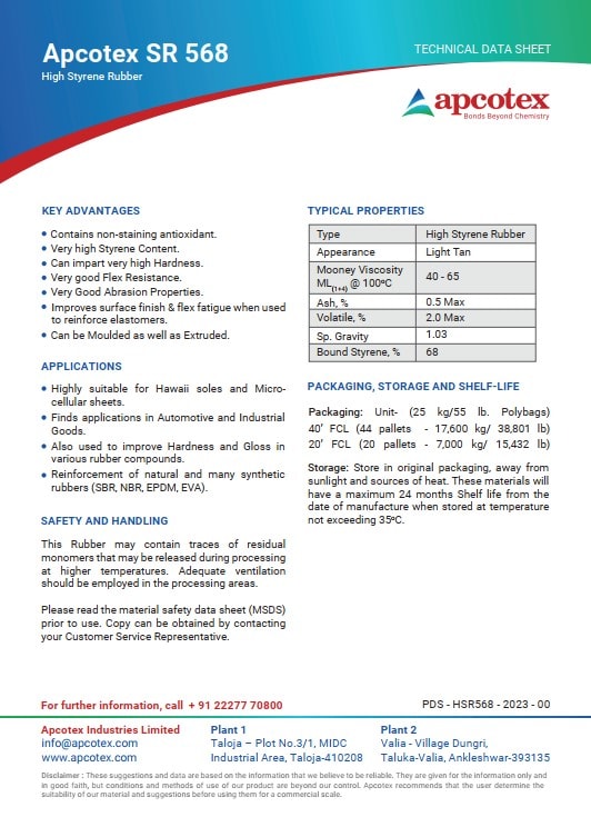 Hule SBR de alto contenido de estireno Apcotex