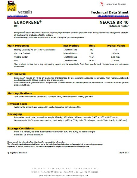 Hule polibutadieno con alto contenido cis