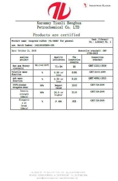 Hules de poliisopreno para fabricar productos de la industria