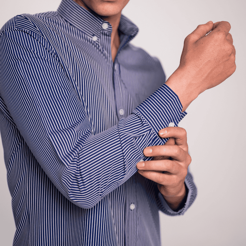 CAMISA MANGA LARGA EN RAYA AZUL