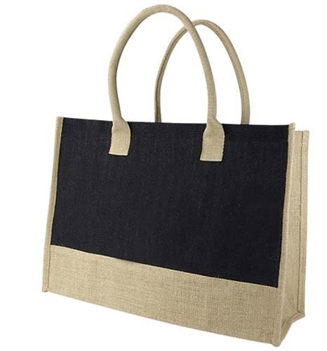 Bolsas de yute bicolor negra con crudo con asa yute rellena Solimas 