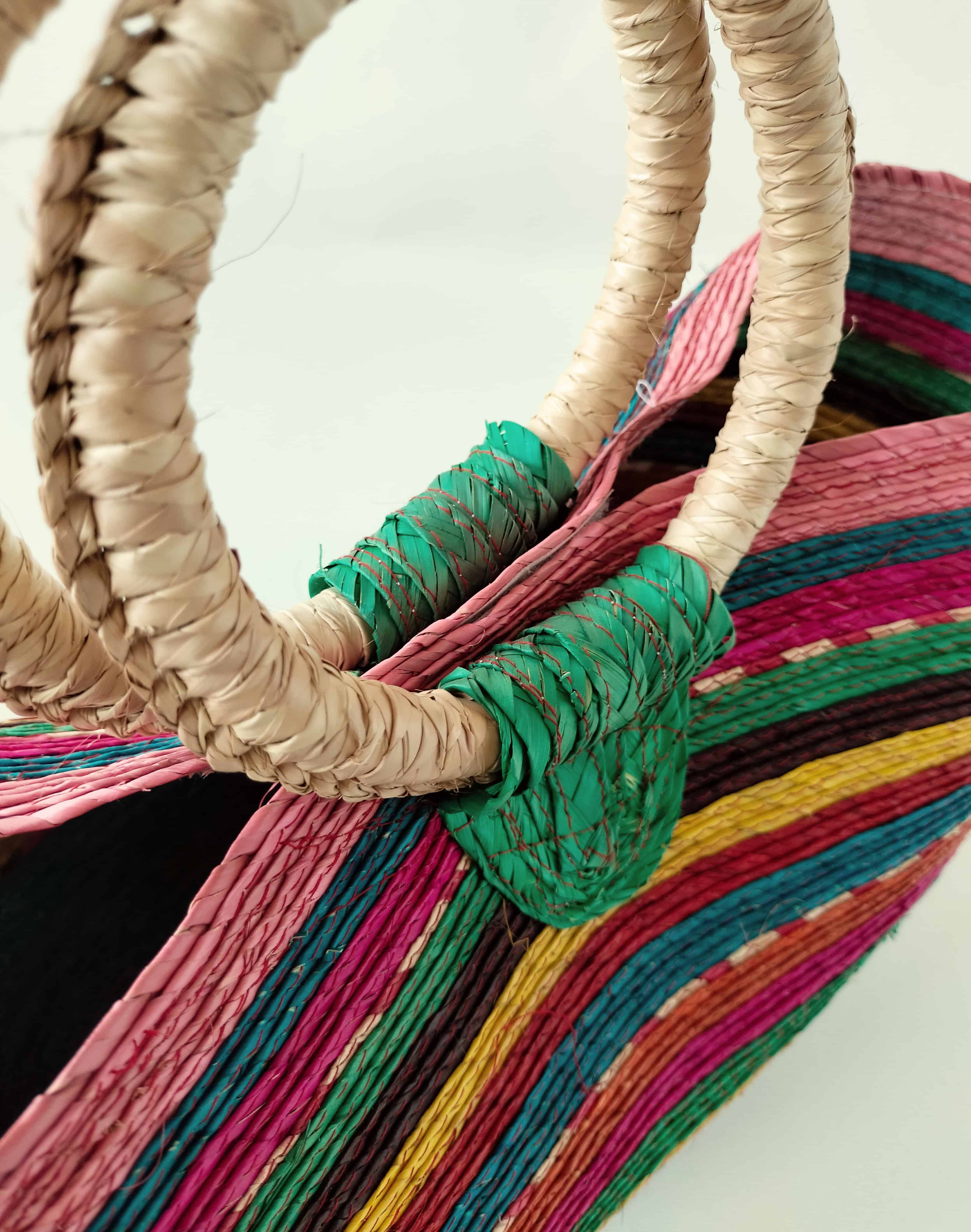 Bolsas de palma natural tejida asa rígida redonda Solimas 3