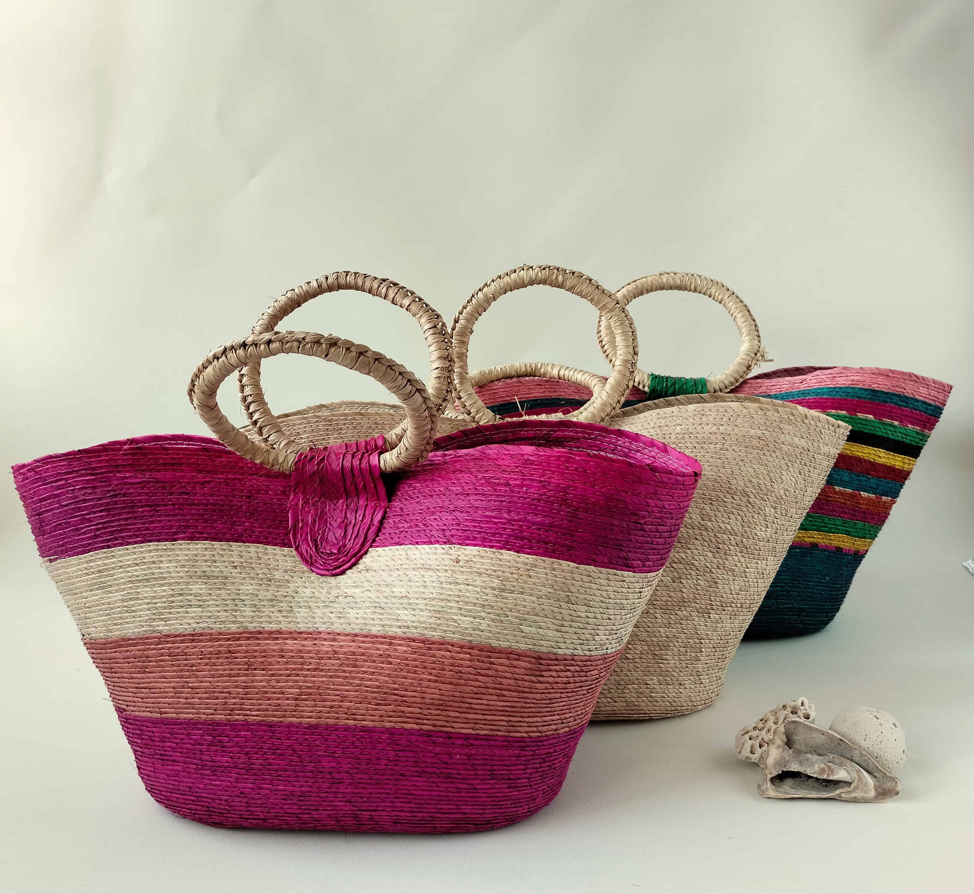 Bolsas de palma natural tejida asa rígida redonda Solimas 4
