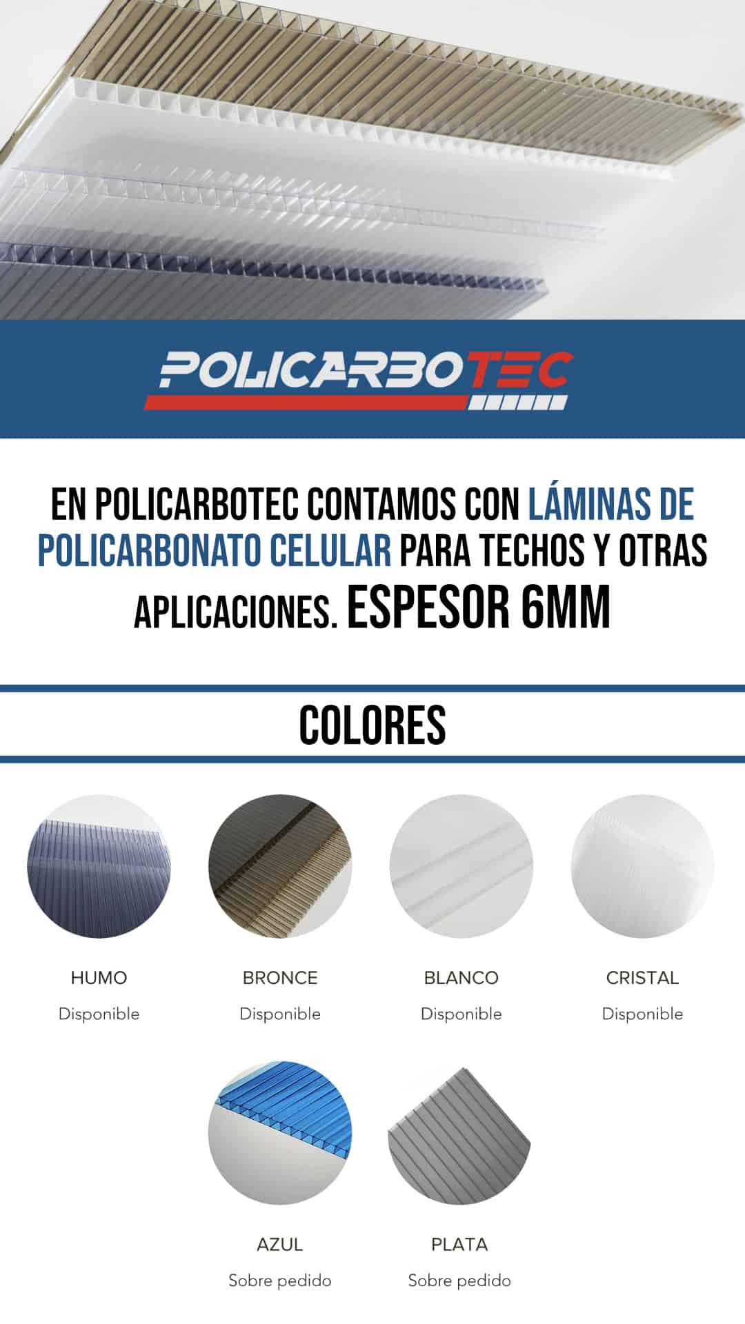 Policarbonato celular en hojas Policarbotec