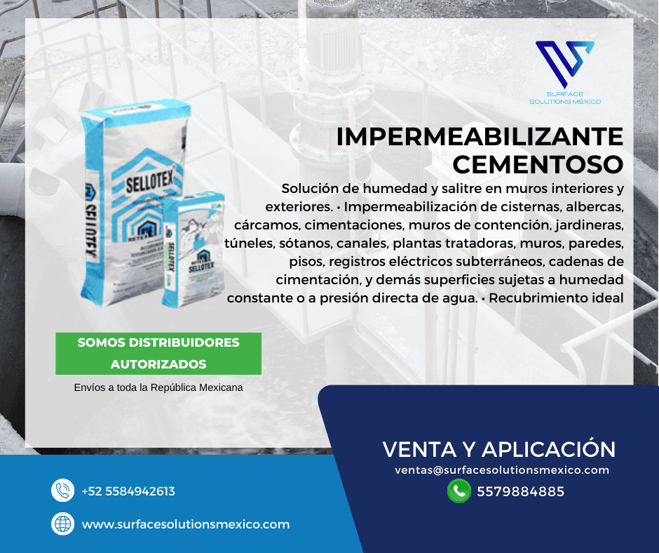Impermeabilizante cementicio para cisternas, albercas y carcamos