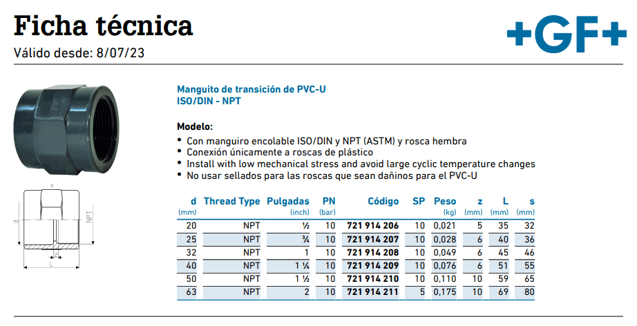 Adaptador Hembra PVC