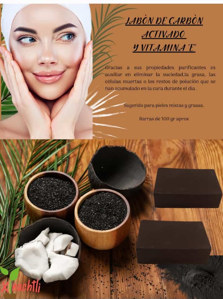 Jabón artesanal de carbón activado y vitamina E