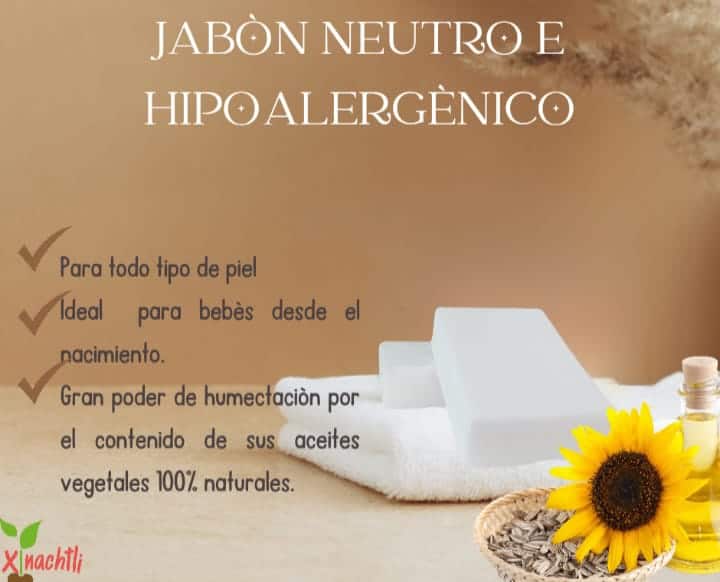 Jabón artesanal neutro, para todo tipo de piel, cara y/o rostro.