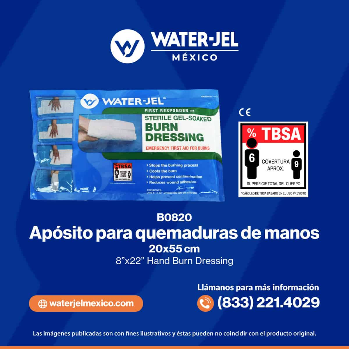 Apósitos para Quemaduras de mano Burn Dressing 20x55cm Water-Jel