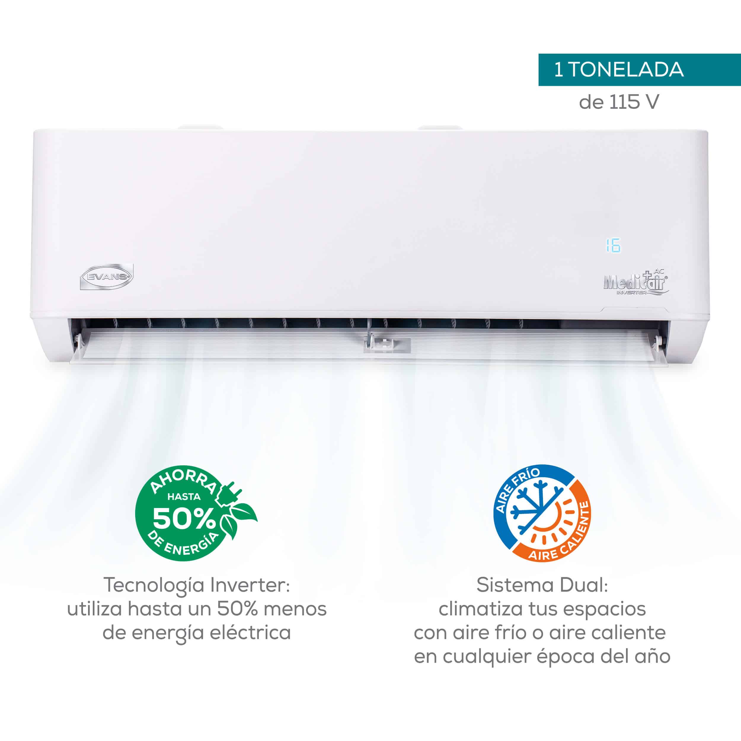 Tecnología INVERTER + Tecnología DUAL (frío/calor)