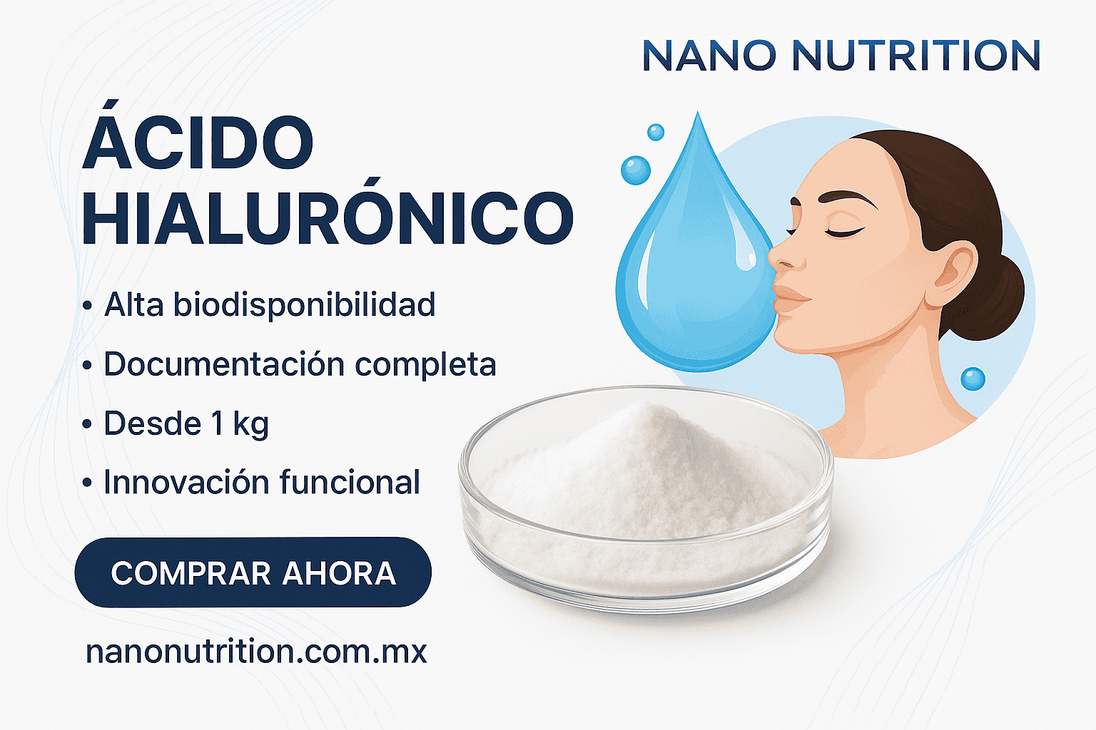 Ácido Hialurónico (Hialuronato de Sodio) – En polvo - Grado Cosmético y Suplementos