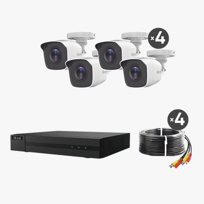 KIT TurboHD 1080p / DVR 4 canales / 4 Cámaras Bala de Metal / H.265+ / 1 Fuente de Poder Profesional / Accesorios de Instalación