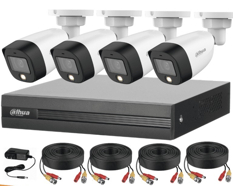 DAHUA FULLCOLORKIT-A - Kit de 4 Canales Full Color 2 MP con Audio y DVR Cooper-I WizSense. Incluye 4 cámaras Full Color 2 MP con micrófono integrado. Incluye accesorios y búsqueda de humanos con IA.
